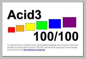 Acid3 testet kört i Safari 4